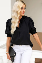 Load image into Gallery viewer, Notched Neck Puff Sleeve Blouse
