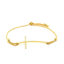 Load image into Gallery viewer, Adjustable Bracelet with Textured Cross in 14k Yellow Gold
