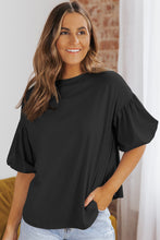 Load image into Gallery viewer, Puff Sleeve Curved Hem Blouse
