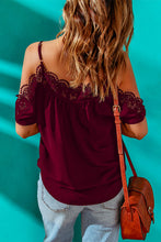 Load image into Gallery viewer, Spaghetti Strap Cold-Shoulder Lace Trim Blouse
