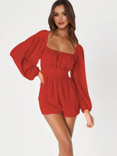 Load image into Gallery viewer, Tie Back Smocked Balloon Sleeve Romper

