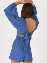 Load image into Gallery viewer, Tie Back Smocked Balloon Sleeve Romper
