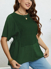 Load image into Gallery viewer, Plus Size Striped Drawstring Slit Top
