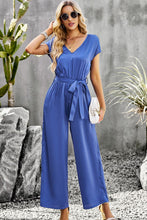 Load image into Gallery viewer, Tie Belt V-Neck Short Sleeve Jumpsuit
