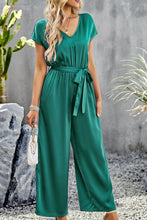 Load image into Gallery viewer, Tie Belt V-Neck Short Sleeve Jumpsuit
