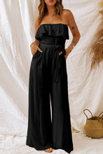 Load image into Gallery viewer, Tie-Waist Ruffled Strapless Wide Leg Jumpsuit
