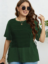 Load image into Gallery viewer, Plus Size Striped Drawstring Slit Top
