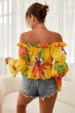 Load image into Gallery viewer, Floral Off-Shoulder Flounce Sleeve Peplum Blouse
