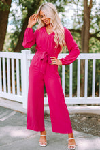 Load image into Gallery viewer, Belted V-Neck Wide Leg Jumpsuit

