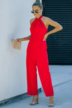 Load image into Gallery viewer, Twisted Grecian Neck Wide Leg Jumpsuit
