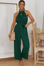 Load image into Gallery viewer, Accordion Pleated Belted Grecian Neck Sleeveless Jumpsuit
