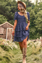 Load image into Gallery viewer, Smocked Sweetheart Neck Flounce Sleeve Mini Dress
