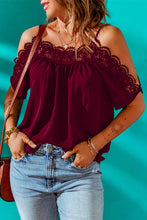 Load image into Gallery viewer, Spaghetti Strap Cold-Shoulder Lace Trim Blouse
