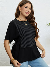 Load image into Gallery viewer, Plus Size Striped Drawstring Slit Top
