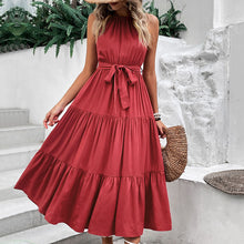 Load image into Gallery viewer, Tie Belt Tiered Midi Dress
