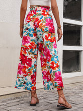 Load image into Gallery viewer, Floral Tie Belt Wide Leg Pants
