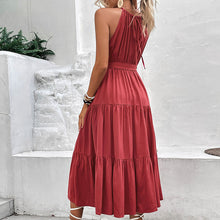 Load image into Gallery viewer, Tie Belt Tiered Midi Dress
