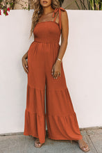 Load image into Gallery viewer, Tie-Shoulder Smocked Tiered Jumpsuit
