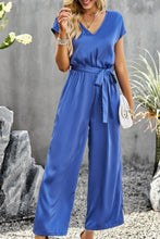 Load image into Gallery viewer, Tie Belt V-Neck Short Sleeve Jumpsuit
