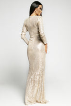 Load image into Gallery viewer, Sequin Cutout Ruched Split Long Sleeve Maxi Dress
