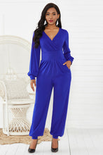 Load image into Gallery viewer, Gathered Detail Surplice Lantern Sleeve Jumpsuit
