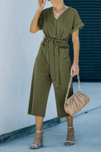 Load image into Gallery viewer, Tie-Waist Buttoned Cropped Jumpsuit
