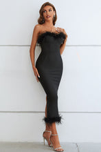Load image into Gallery viewer, Feather Trim Strapless Sweetheart Neck Dress
