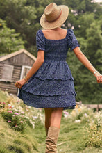 Load image into Gallery viewer, Smocked Sweetheart Neck Flounce Sleeve Mini Dress
