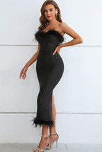 Load image into Gallery viewer, Feather Trim Strapless Sweetheart Neck Dress
