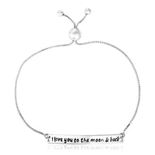 Load image into Gallery viewer, Sterling Silver Adjustable I Love You to the Moon and Back Bracelet
