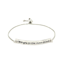 Load image into Gallery viewer, Sterling Silver Adjustable I Love You to the Moon and Back Bracelet

