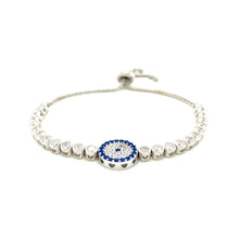 Load image into Gallery viewer, Sterling Silver Adjustable Enameled Eye Motif Bracelet with Cubic Zirconias

