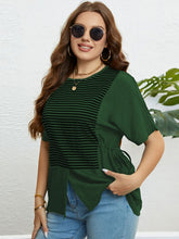 Load image into Gallery viewer, Plus Size Striped Drawstring Slit Top
