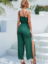Load image into Gallery viewer, Tie Belt Spaghetti Strap Slit Jumpsuit
