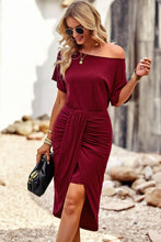 Load image into Gallery viewer, Ribbed Off-Shoulder Tulip Hem Dress
