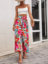 Load image into Gallery viewer, Floral Tie Belt Wide Leg Pants
