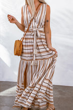 Load image into Gallery viewer, Striped Tie Waist Slit Sleeveless Dress

