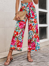 Load image into Gallery viewer, Floral Tie Belt Wide Leg Pants
