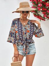 Load image into Gallery viewer, Tie Hem V-Neck Three-Quarter Sleeve Blouse
