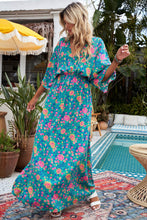 Load image into Gallery viewer, Floral Three-Quarter Sleeve V-Neck Dress
