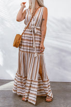Load image into Gallery viewer, Striped Tie Waist Slit Sleeveless Dress
