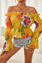 Load image into Gallery viewer, Floral Off-Shoulder Flounce Sleeve Peplum Blouse
