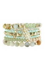Load image into Gallery viewer, Natural Stone Mixed Beads Leaf Charm Bracelet
