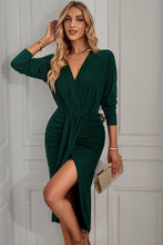 Load image into Gallery viewer, Ruched Surplice Long Sleeve Midi Dress
