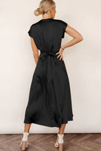 Load image into Gallery viewer, Satin Cap Sleeve Tie Back Midi Dress
