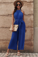 Load image into Gallery viewer, Accordion Pleated Belted Grecian Neck Sleeveless Jumpsuit
