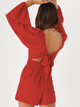 Load image into Gallery viewer, Tie Back Smocked Balloon Sleeve Romper
