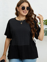 Load image into Gallery viewer, Plus Size Striped Drawstring Slit Top
