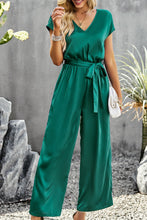 Load image into Gallery viewer, Tie Belt V-Neck Short Sleeve Jumpsuit
