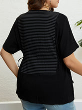 Load image into Gallery viewer, Plus Size Striped Drawstring Slit Top
